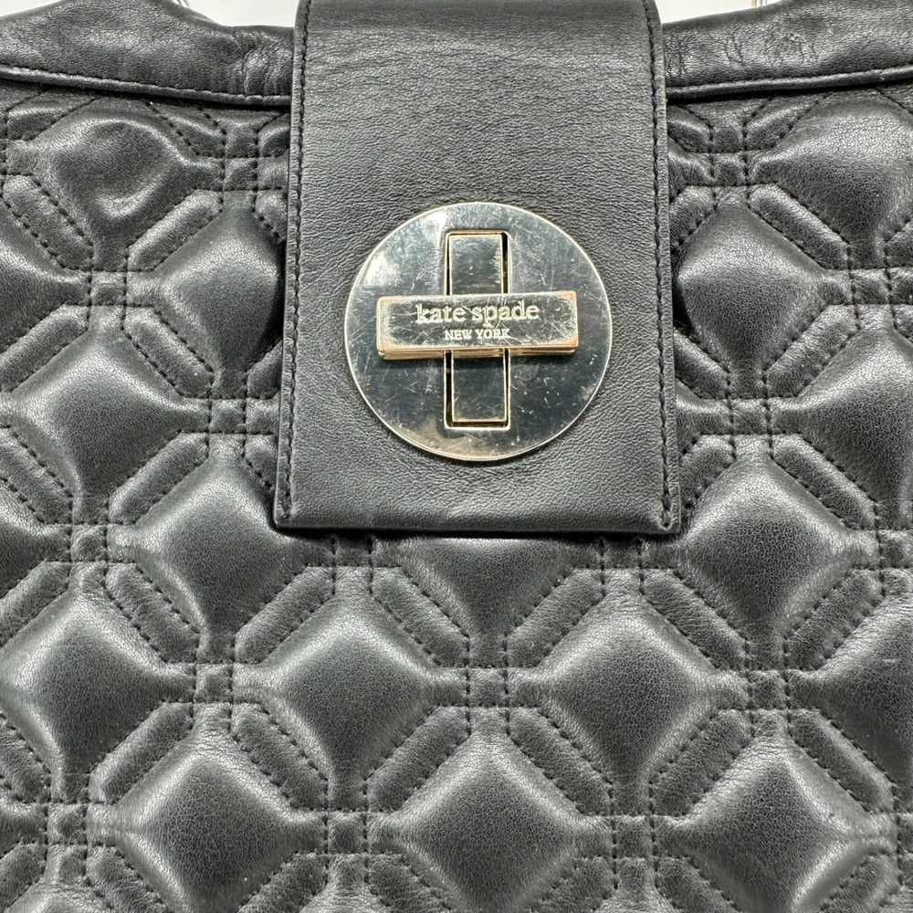 KATE SPADE Astor Court Marlene Black Quilted Leather Chain Handle Turn Lock Tote